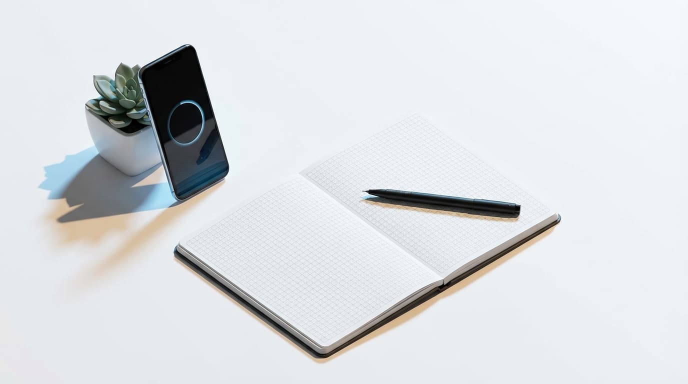 Overhead view of a notebook with supplier notes and a phone, showing sourcing planning