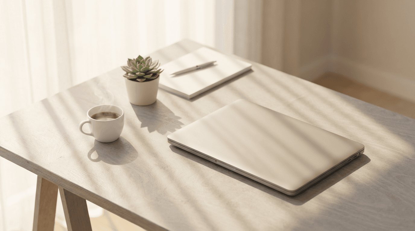 Laptop showing seller account setup with notebook and pen on desk